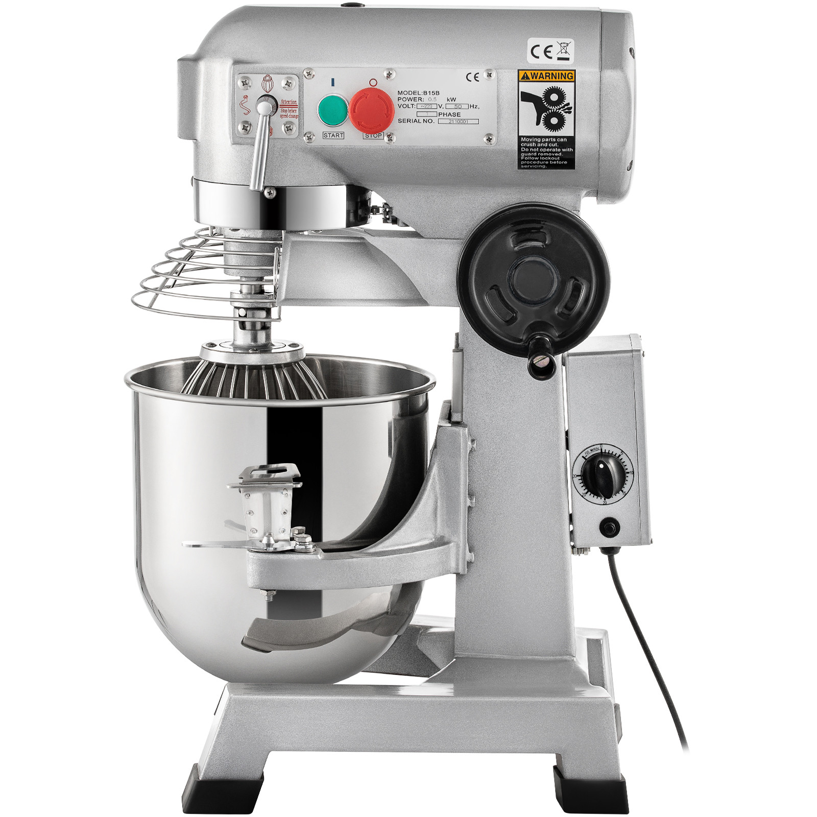VEVOR Commercial Food Mixer 15Qt Dough Mixer 3 Speeds Electric 30 Minute Timer