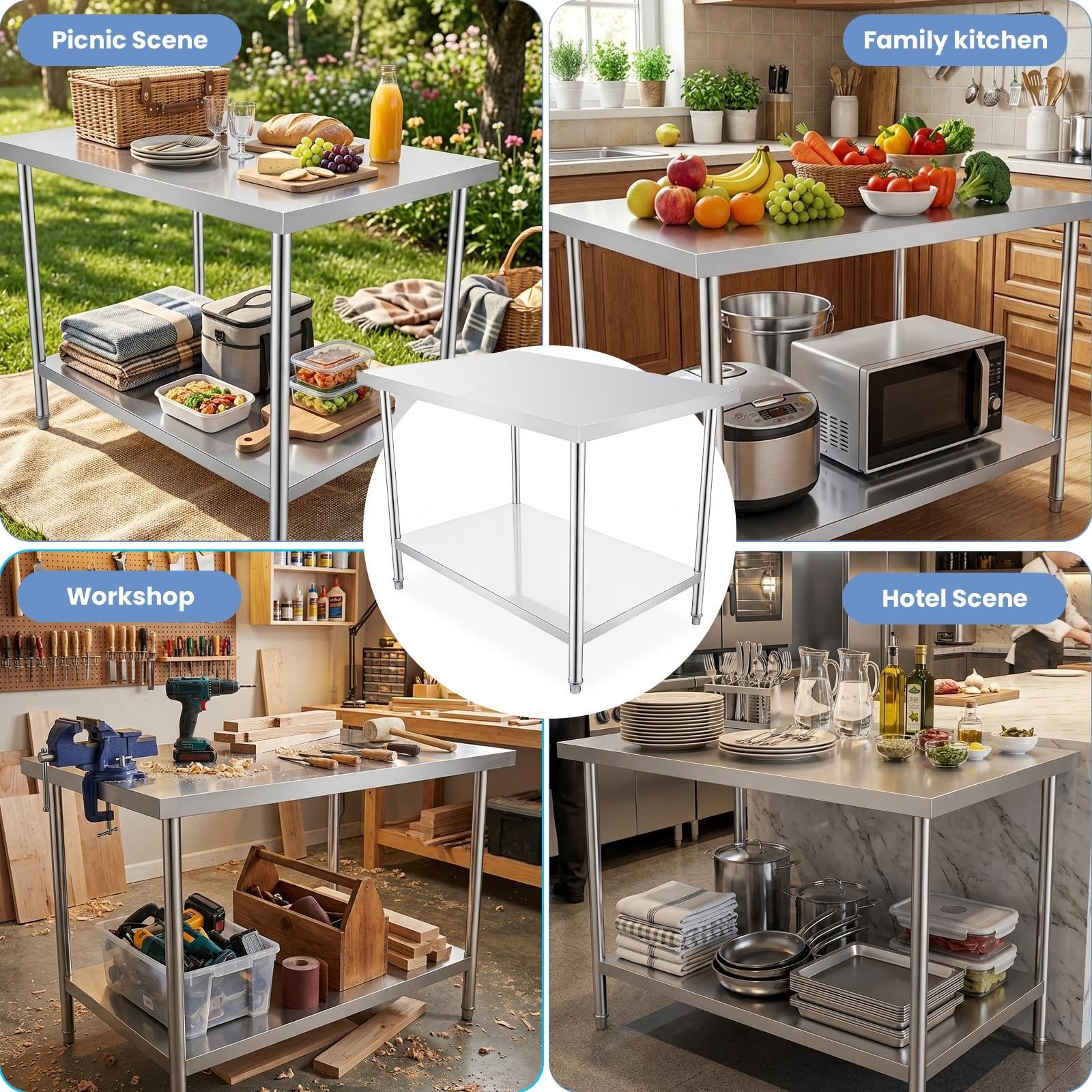 Stainless Steel Work Table 30x18x34 inch Kitchen Prep Table for Garage