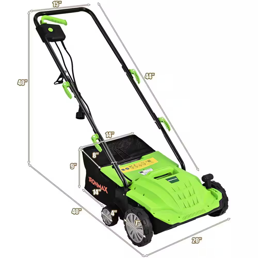 13 In. 12 Amp Corded Scarifier Electric Lawn Dethatcher W/40L Collection Bag Gre