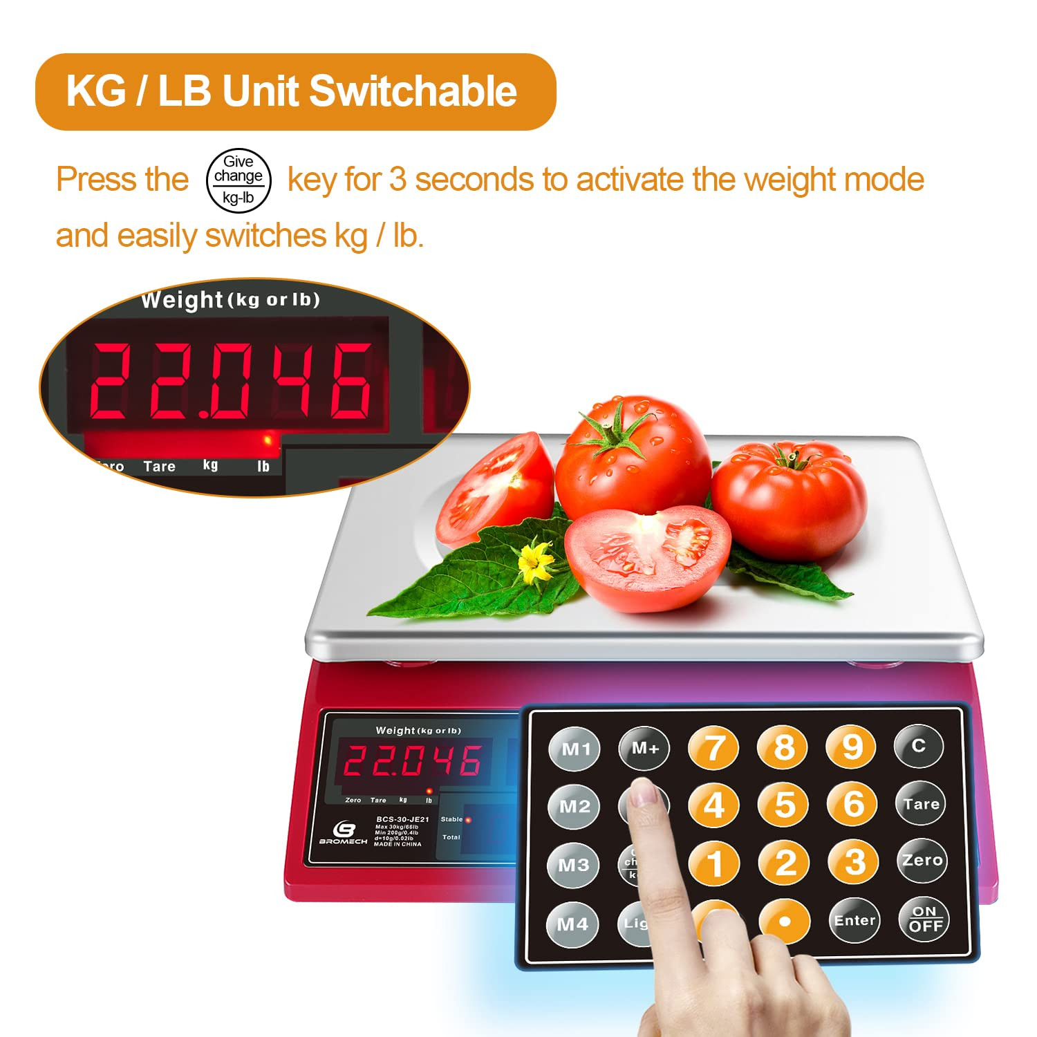 Price Computing Scale 66Lb Digital Rechargeable Commercial Weight for Produce Fo