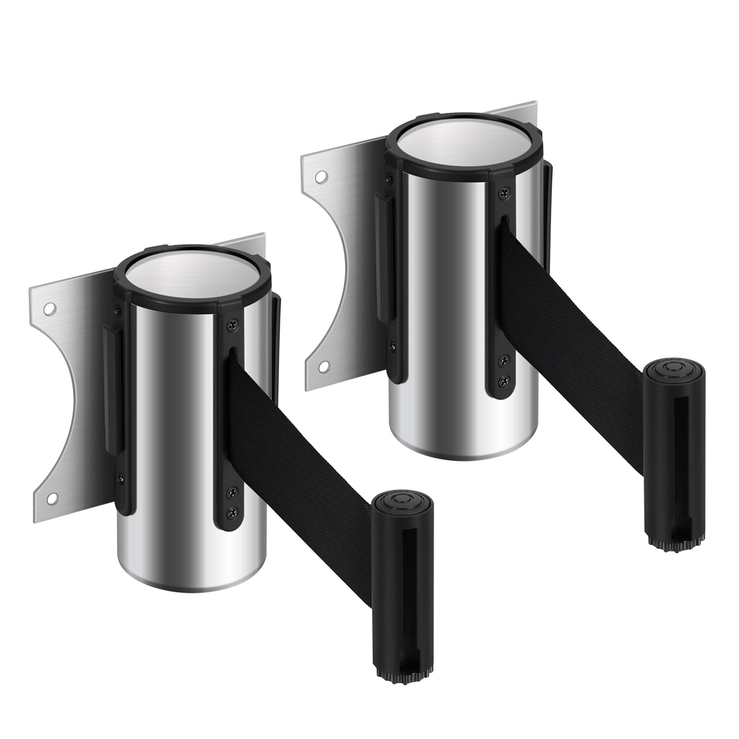 Retractable Wall Barrier Belt Rope Safety Barriers 10 ft / 3m Chrome, 2 Pack