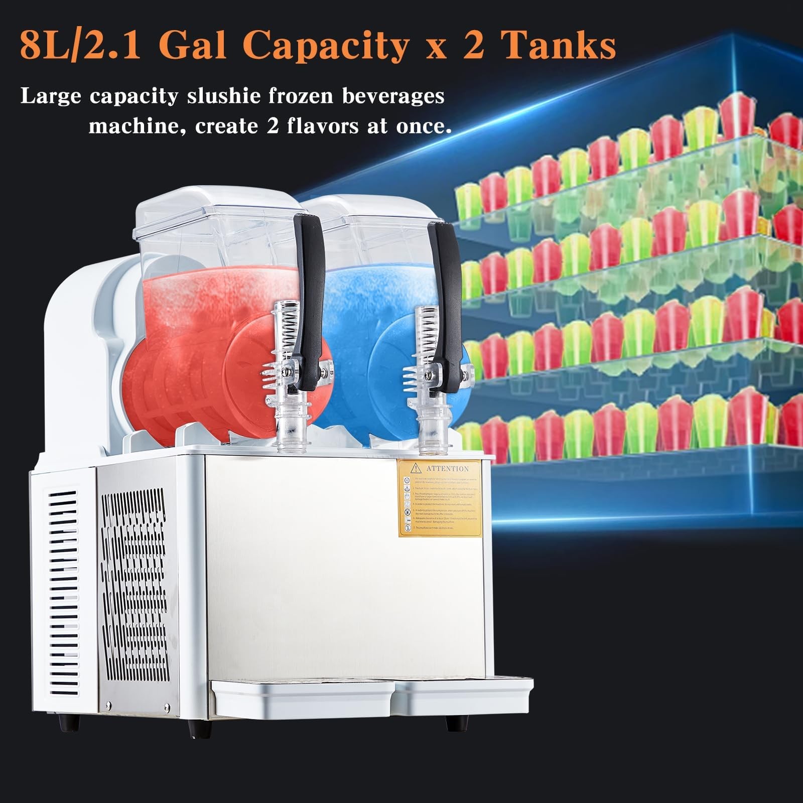 Self-Cleaning Dual 4L Commercial Slushie Machine, 370W, 7.2L, Carbon Steel Hand
