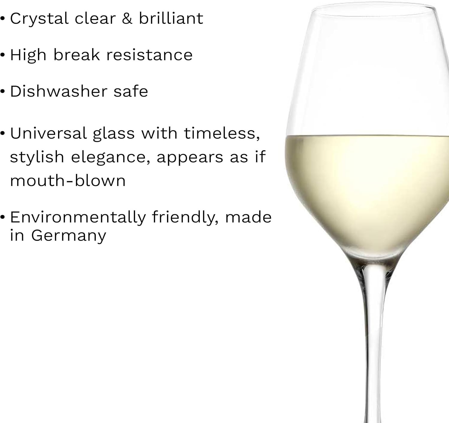 Universal Glasses Exquisit Set of 6, 14.25 oz – Elegant Crystal Glass White Wine