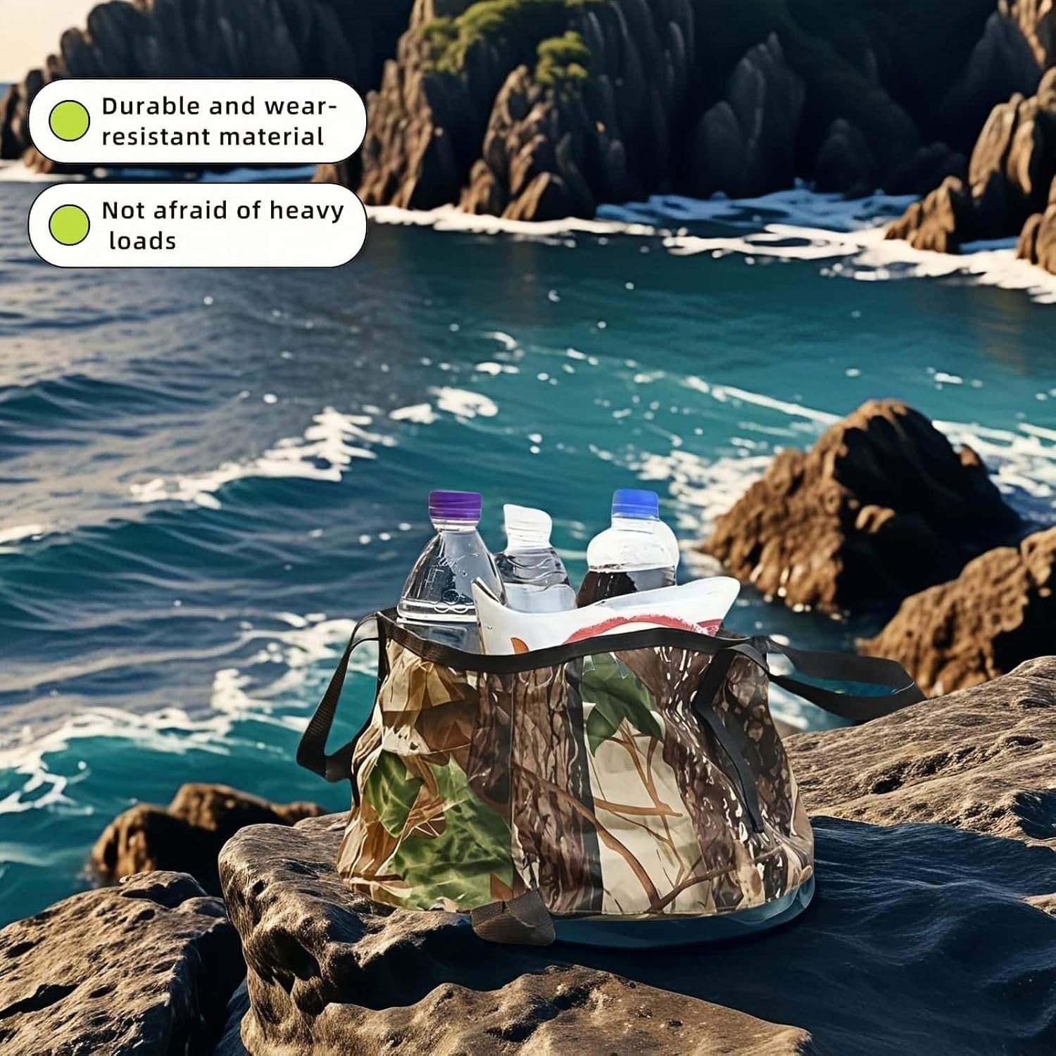 Portable Foldable Sink Bucket for Camping Travel Collapsible Basin Camouflage