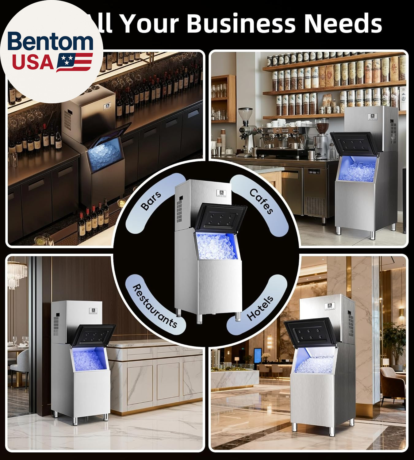 Commercial Ice Maker Machine 450Lbs/24H with 250Lbs Storage, Self-Cleaning Mode,