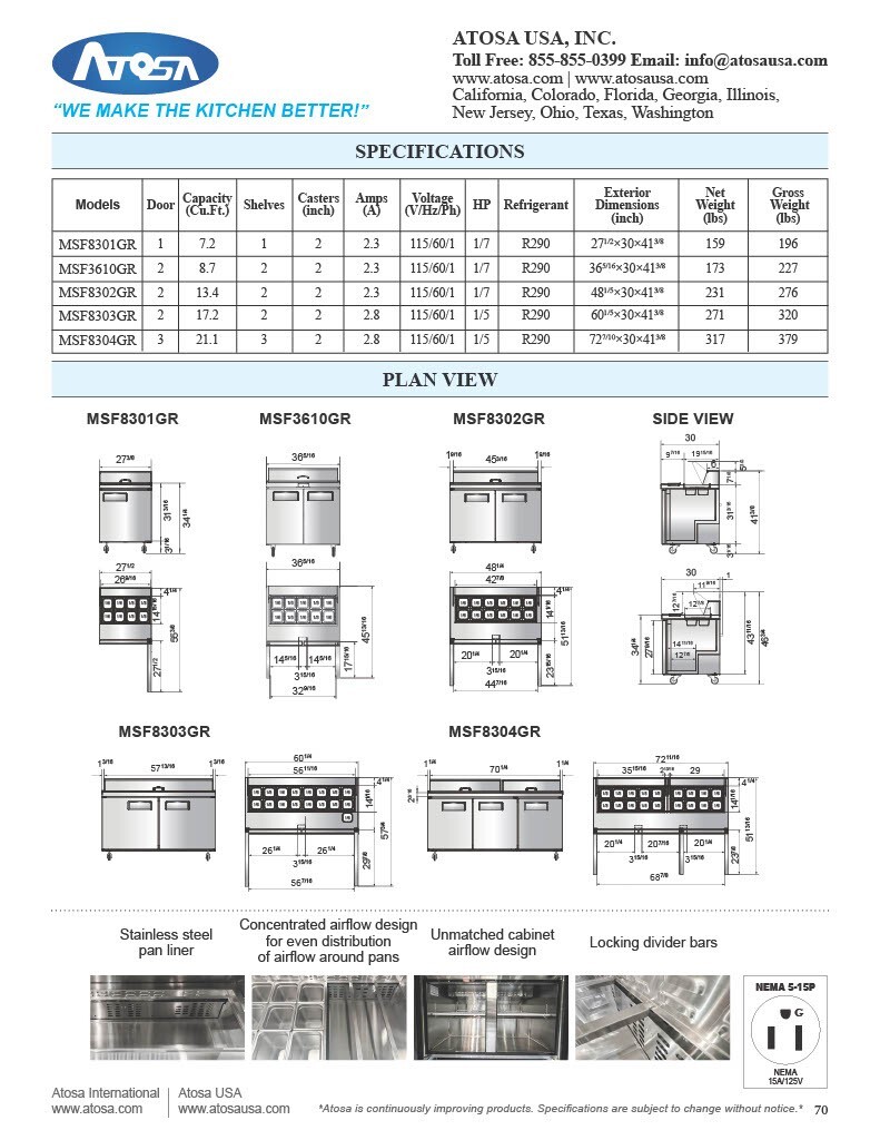 Atosa MSF8301GR 27″ 1 DOOR Sandwich Prep Refrigerator WITH 5 YEAR PARTS & LABOR!