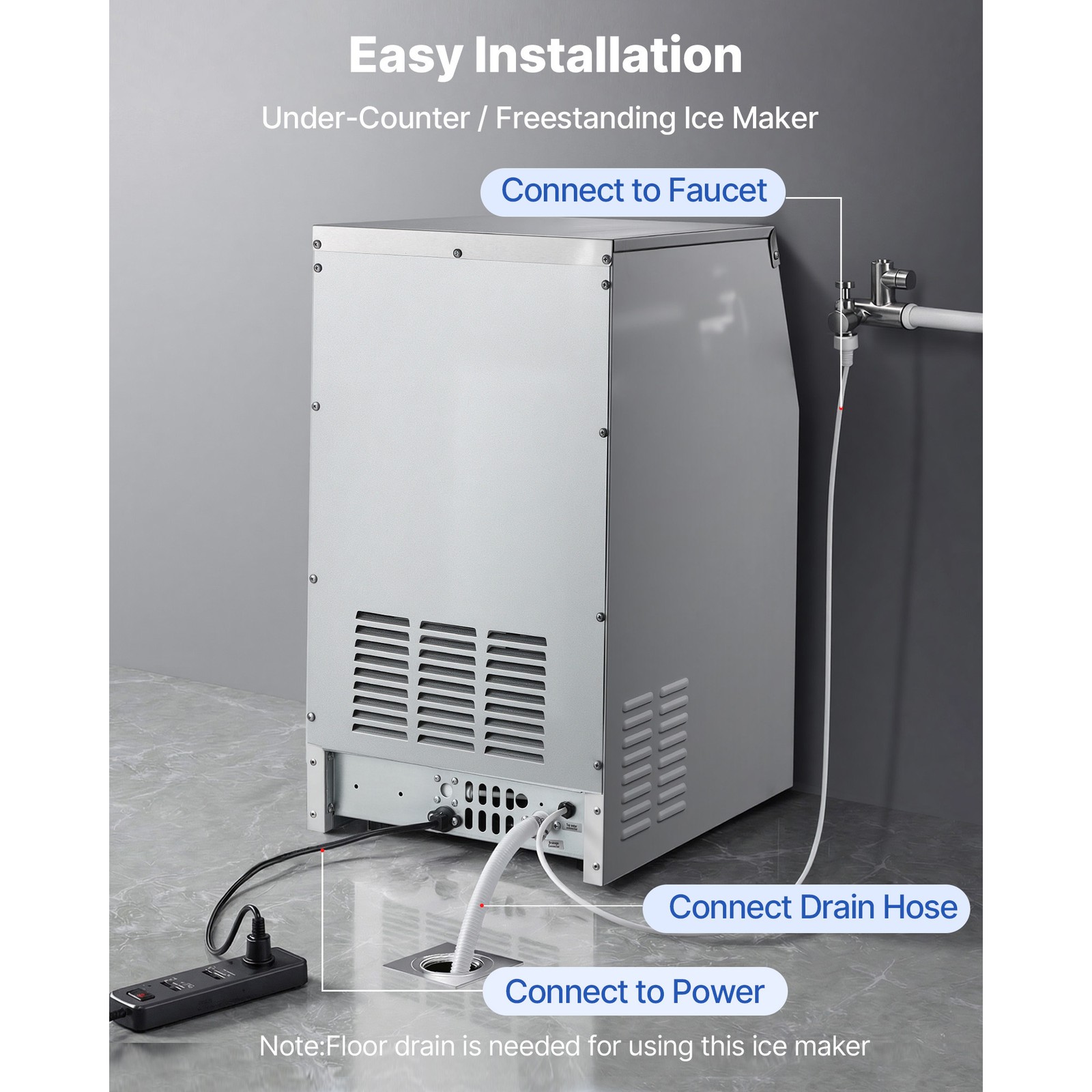 Uimoso 160lbs/24H Commercial Ice Maker Built-in Bar Restaurant Ice Cube Machine
