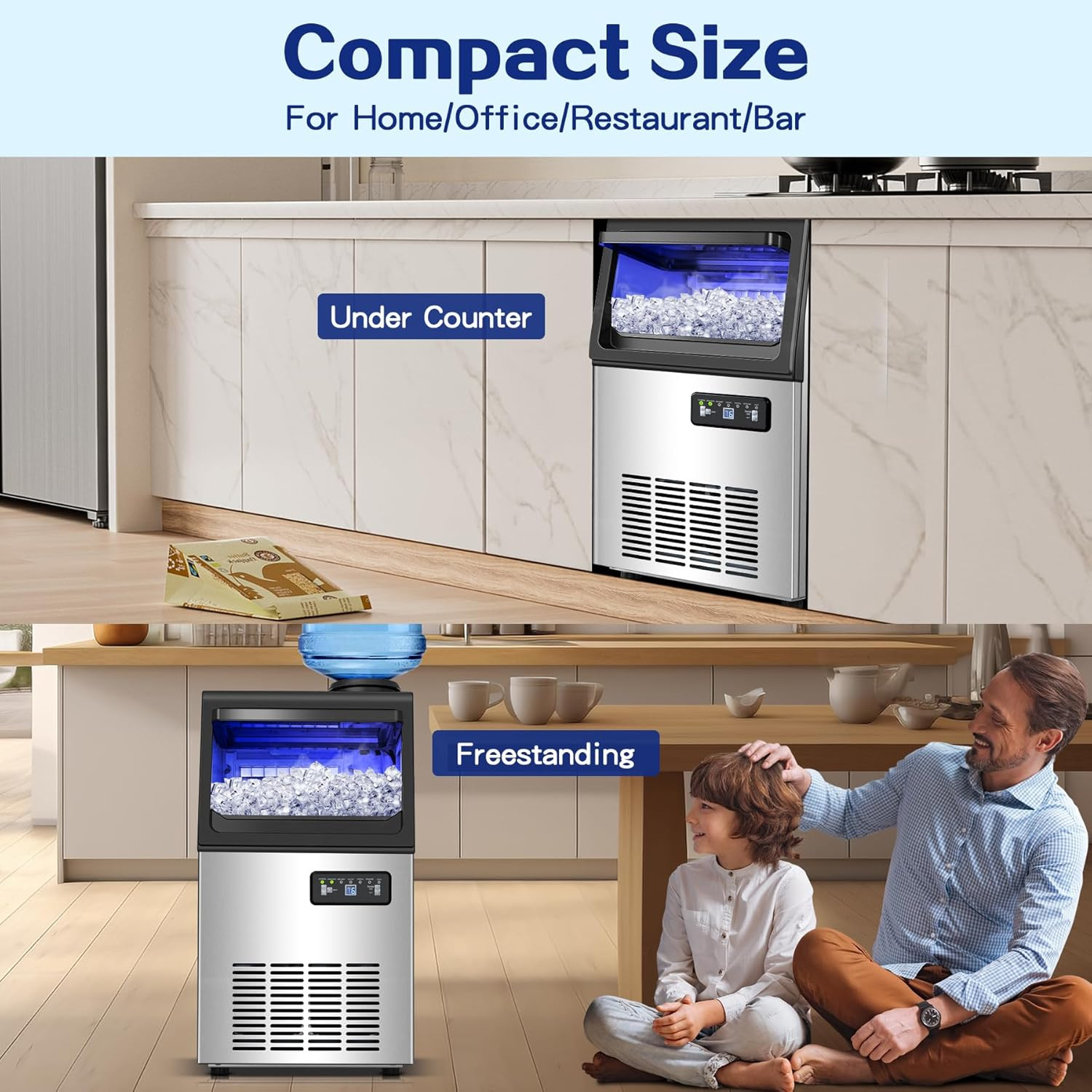 Commercial Ice Maker, 110Lbs/24H under Counter Ice Maker with 2 Water Inlet, Ice