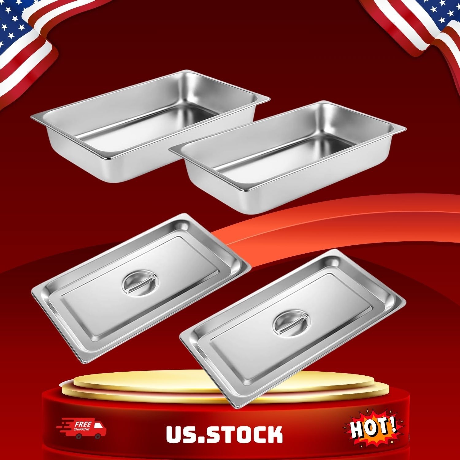 Hotel Pans 2 Pack Full Size 4in Deep Steam Table Catering Buffet Pans