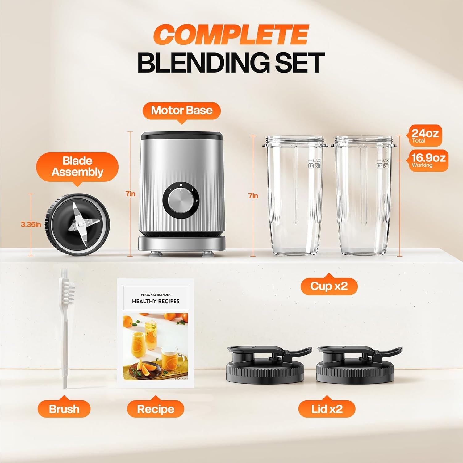 Portable Smoothie Blender with 2 Travel Cups, 20,000 RPM, Ice Crushing