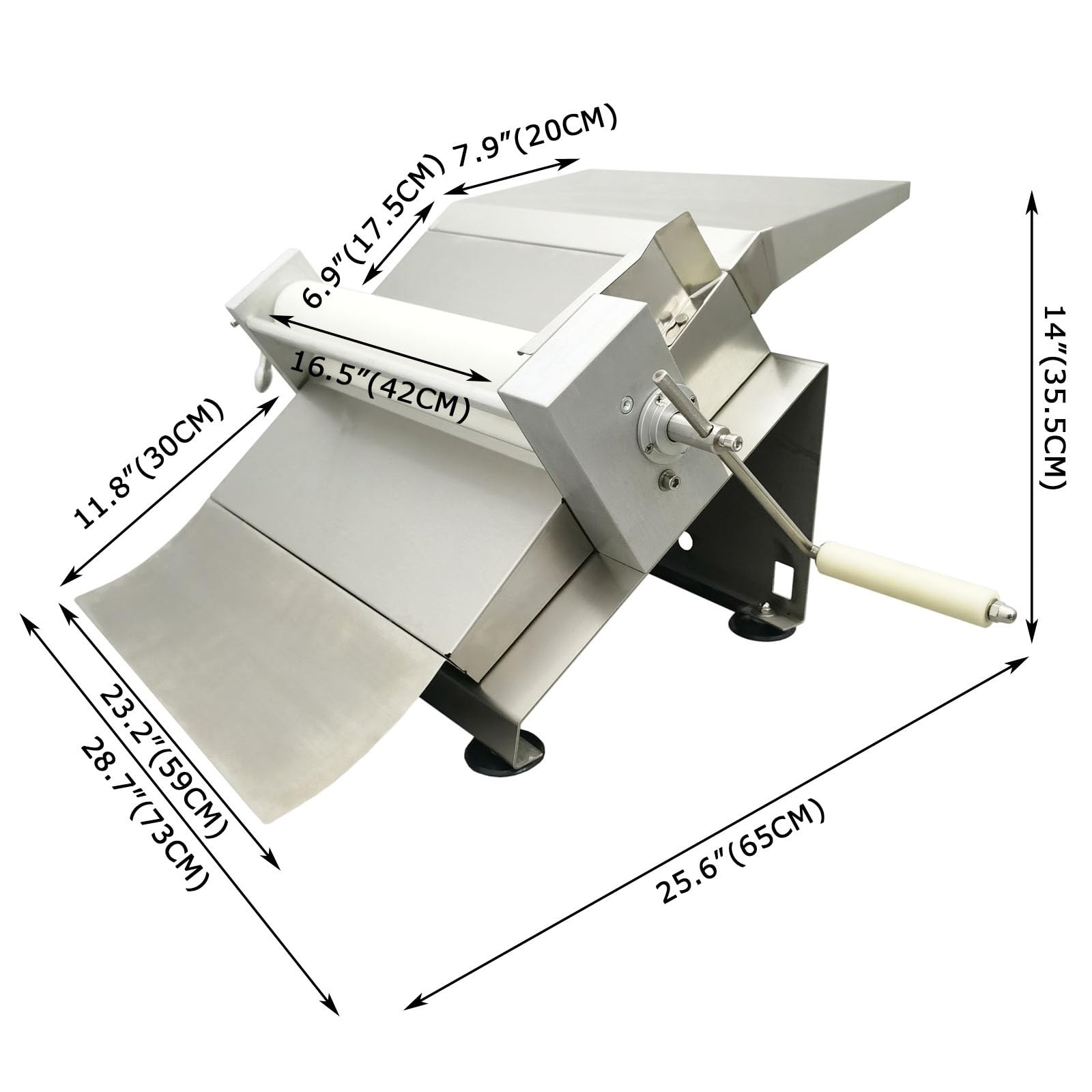 EQCOTWEA Manual Dough Roller Sheeter Machine 16.5″ Stainless Steel Pasta Press