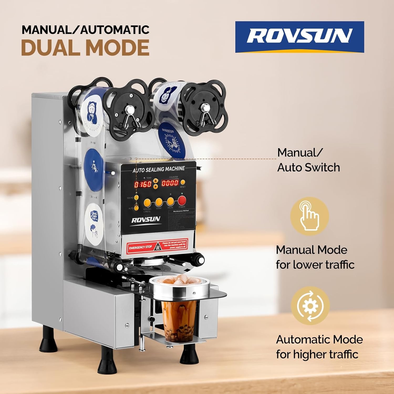 Automatic Cup Sealing Machine Electric Cup Sealer for 88/89/90/95 mm LCD Display