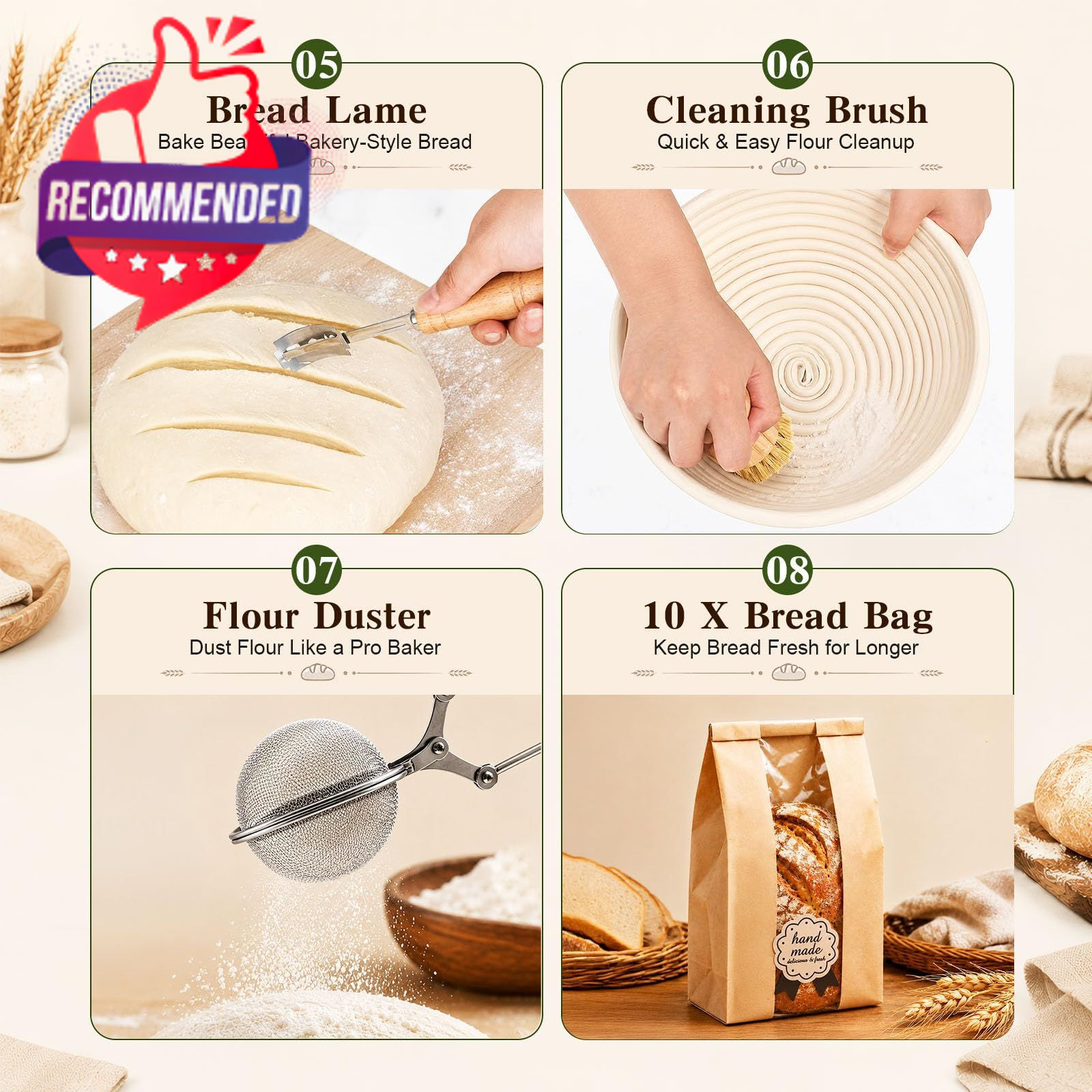 Sourdough Bread Proofing Basket Set, 47pcs Banneton Bread Proofing Set With