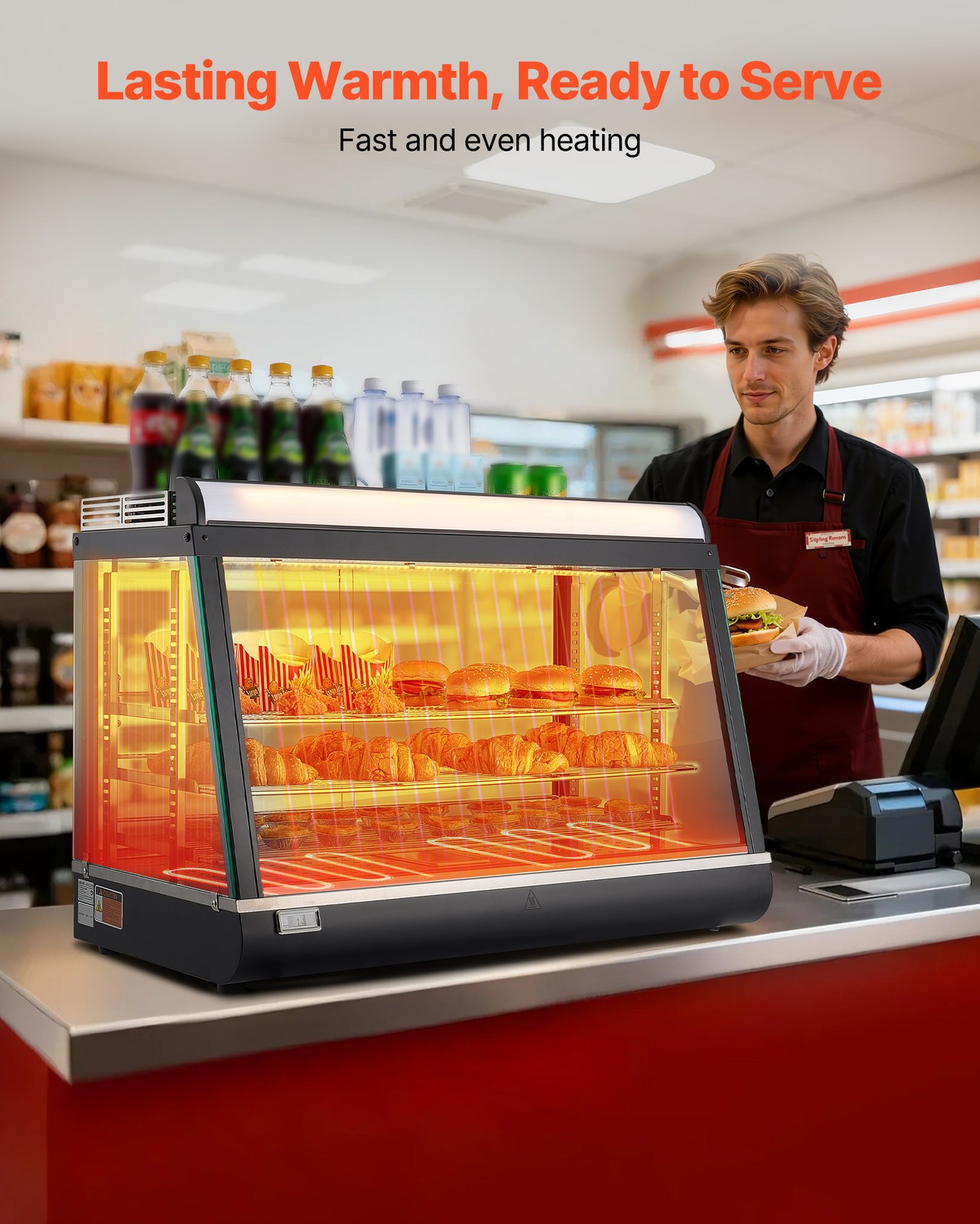 VEVOR 3-Tier Commercial Food Warmer Display Pizza Cabinet 105L with LED Light