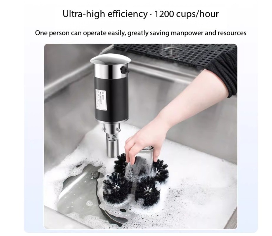 High-efficiency cleaning of small, semi-automatic wine glasses and beer mugs