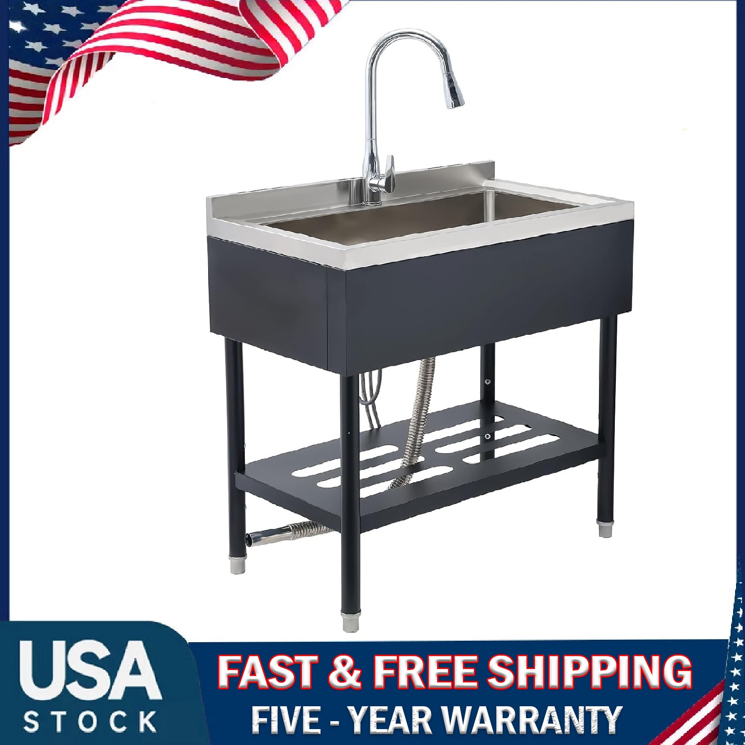 Stainless Steel Utility Sink ,Kitchen Prep Sink Laundry Sink w/ Pull-Out Faucet