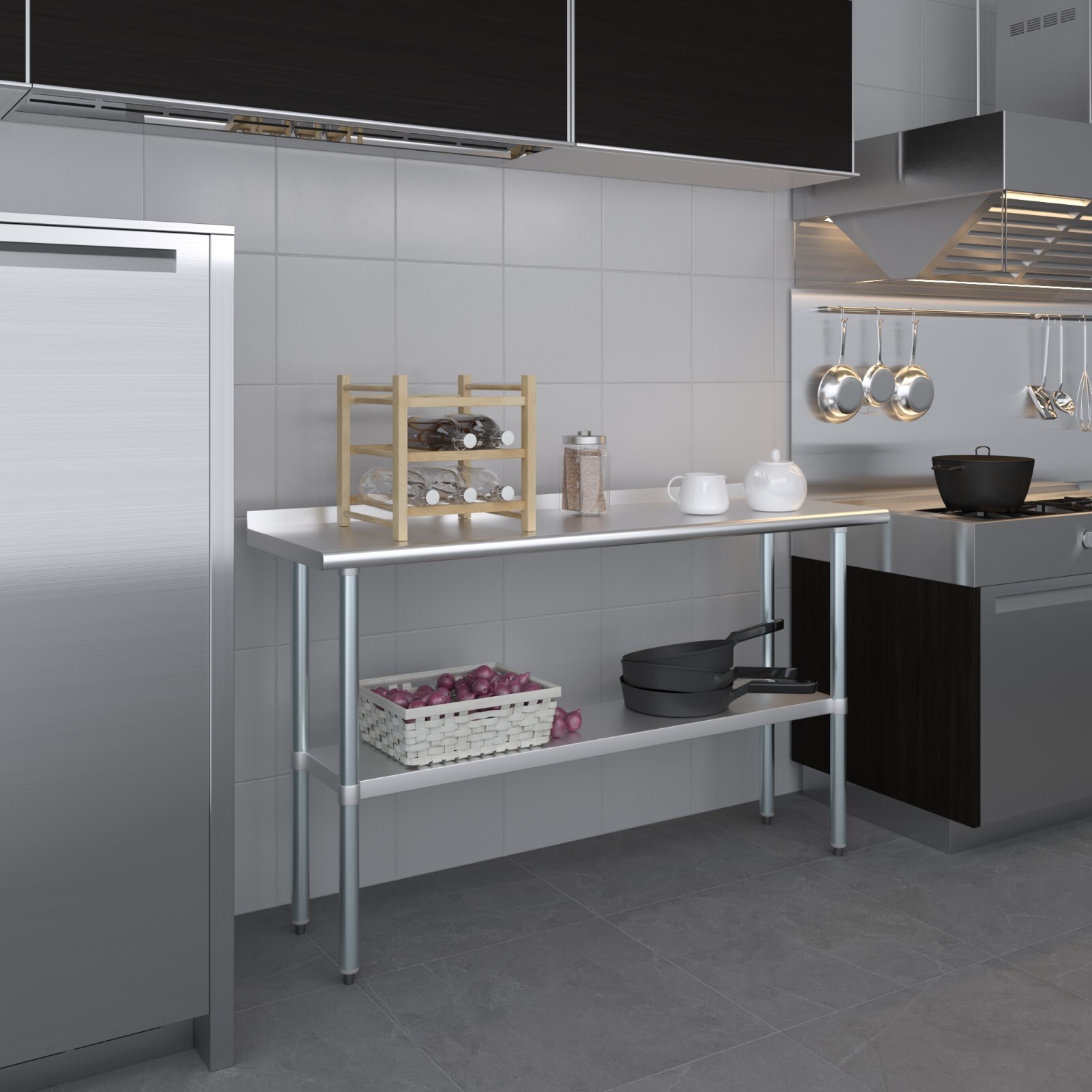 18 in. x 60 in. Stainless Steel Work Table with 1.5 in. Backsplash