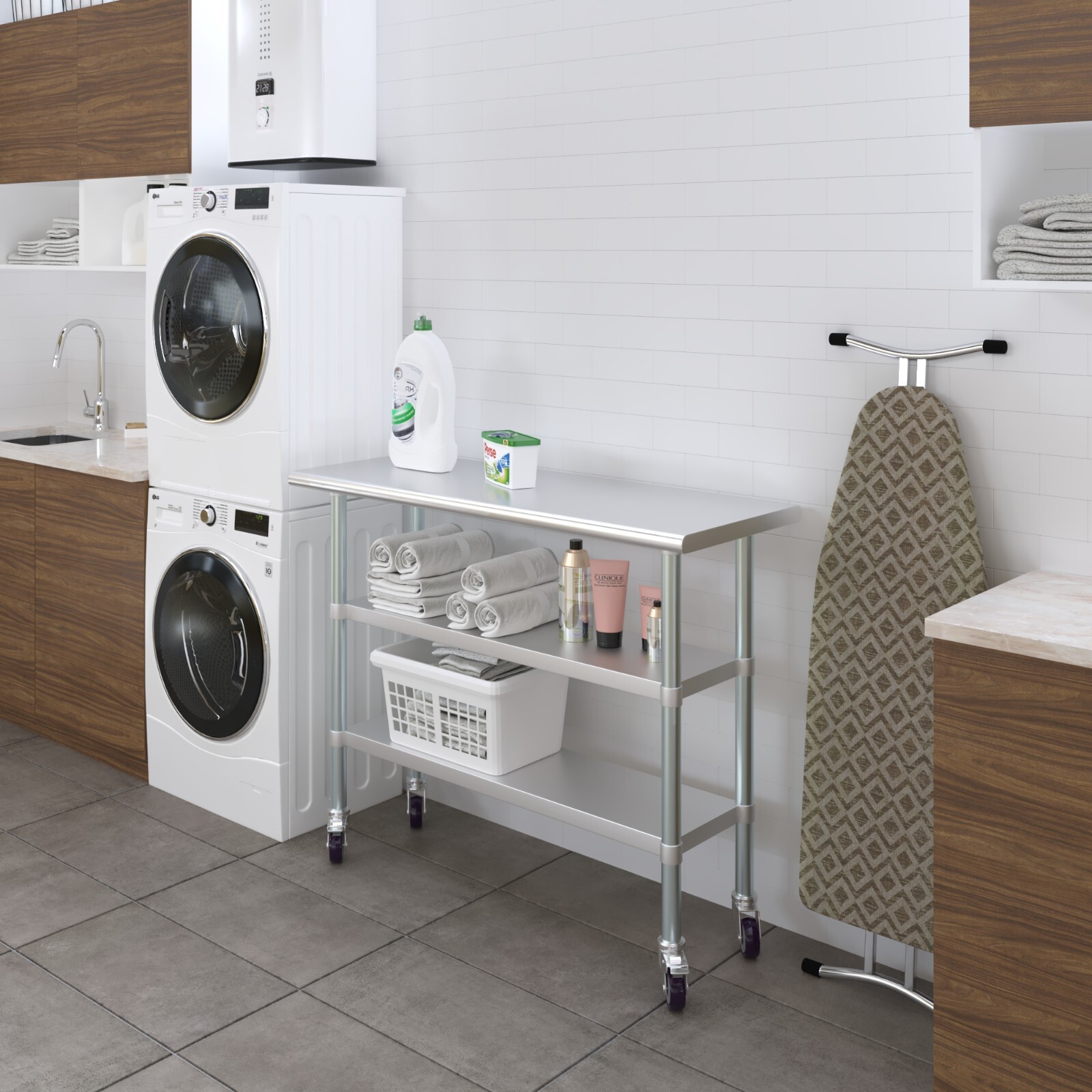 18 in. x 48 in. Stainless Steel Work Table With 2 Shelves and Wheels