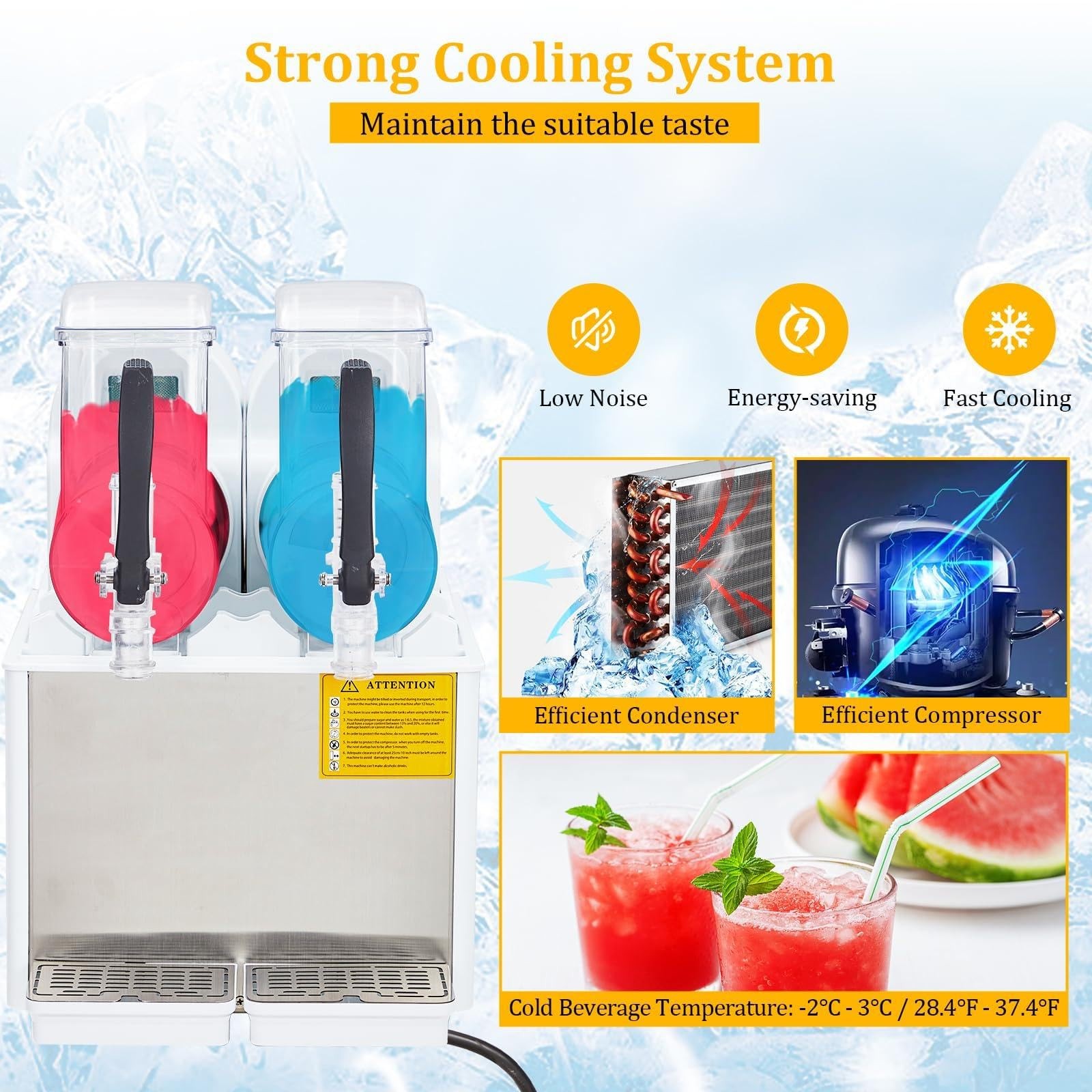 Self-Cleaning Dual 4L Commercial Slushie Machine, 370W, 7.2L, Carbon Steel Hand
