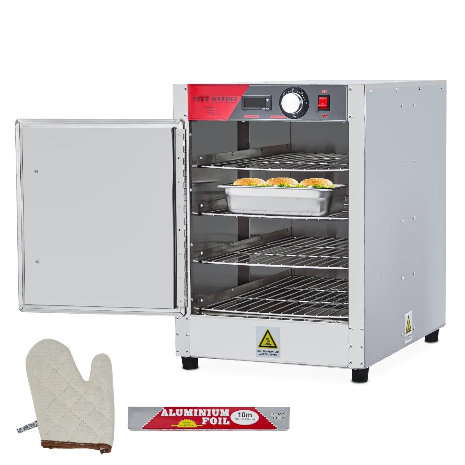 4/5-Tier Commercial Food Warmer Temperature Control Warming Cabinet & Water Tray