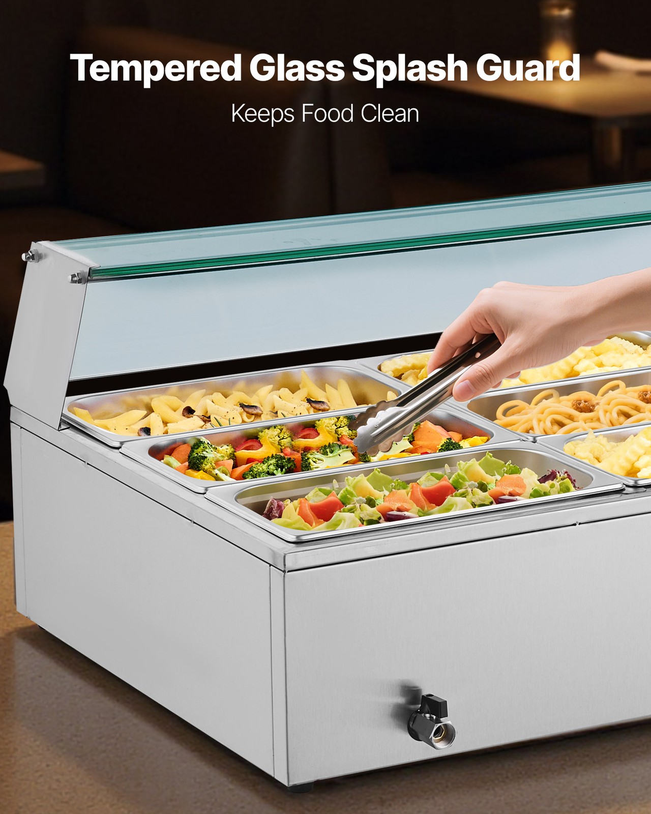 VEVOR Commercial Food Warmer 9-Pan 1500W Buffet Bain Marie with Glass Cover