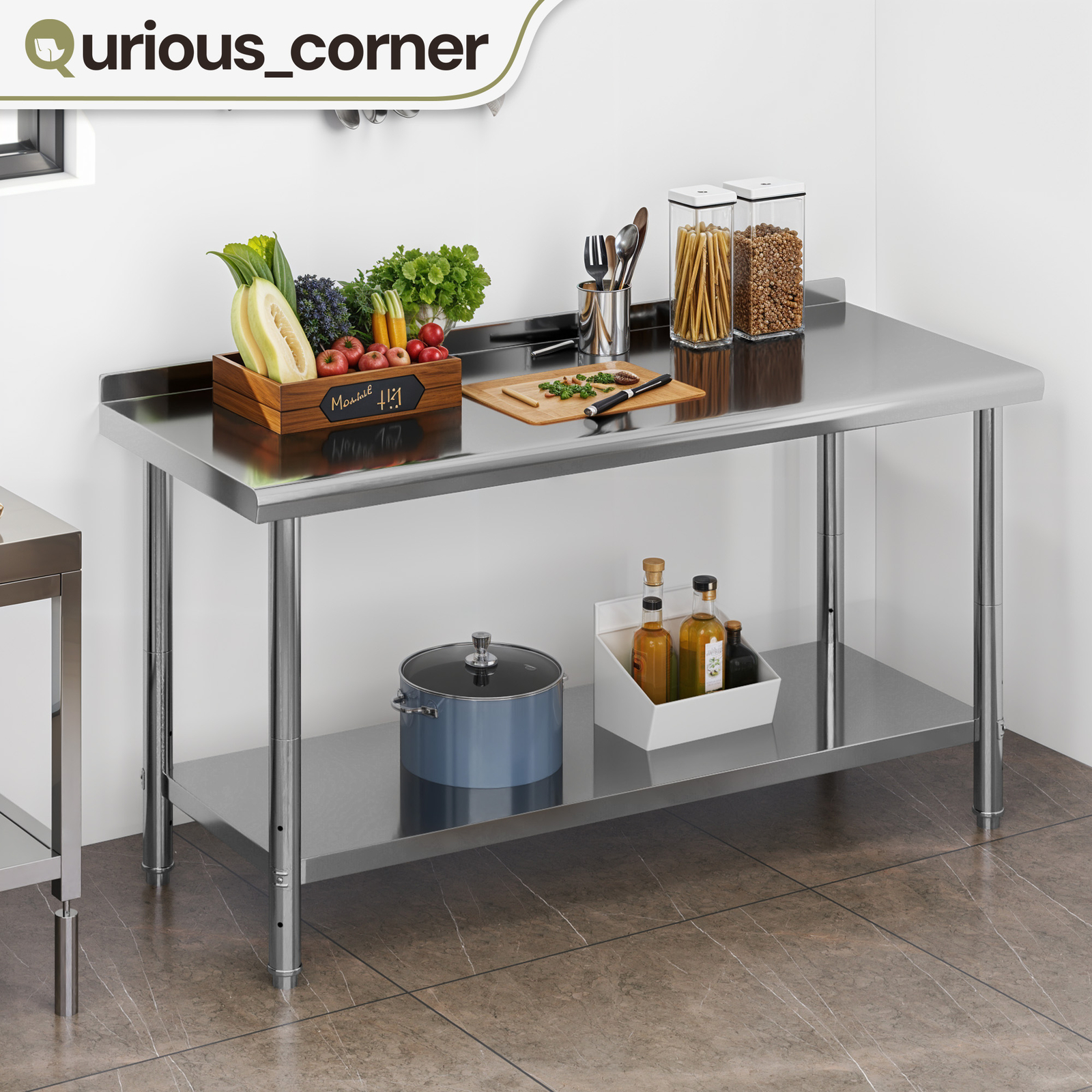 Large Work Table Undershelf 60×24″ Stainless Steel Commercial Kitchen Backsplash