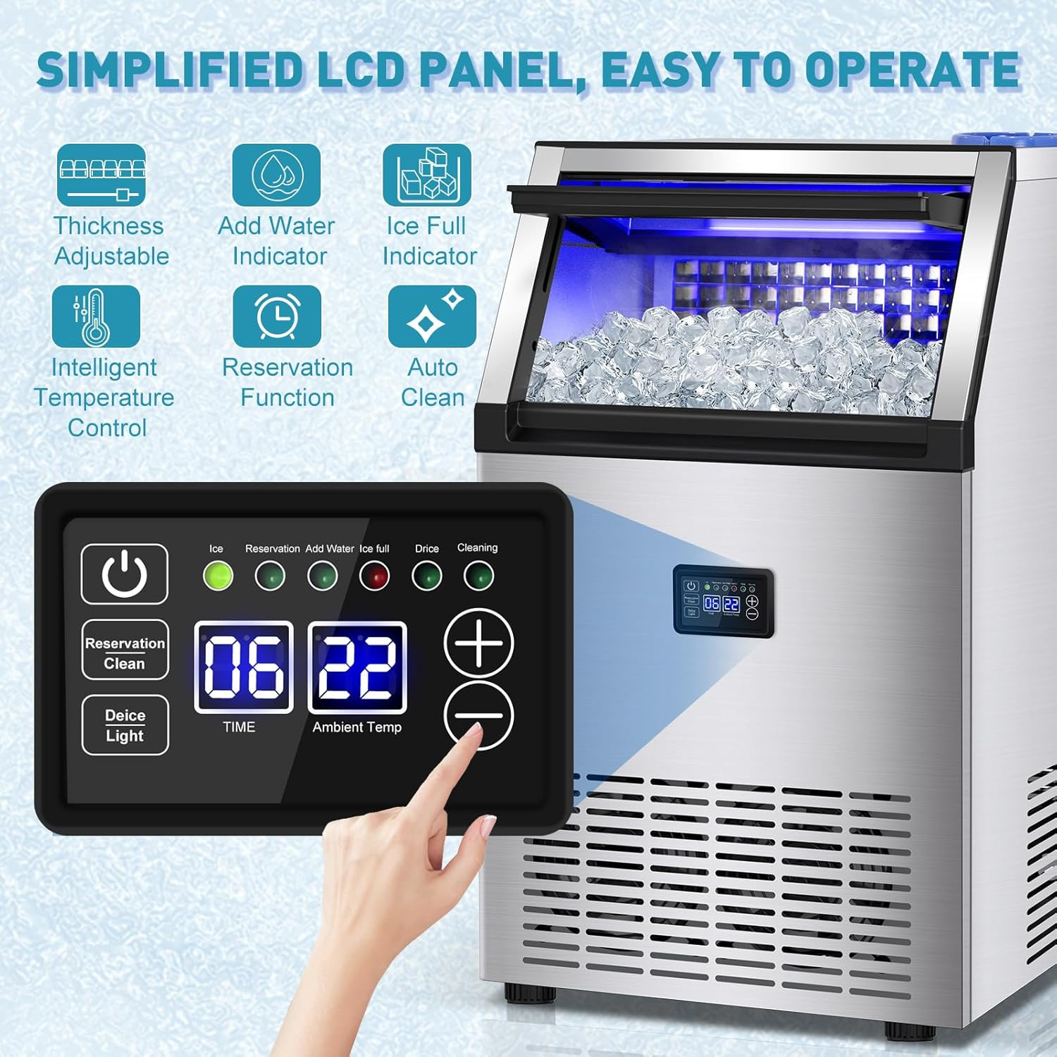 Freestanding Stainless Steel Ice Maker – 175Lbs/24H, Fast & Easy to Clean