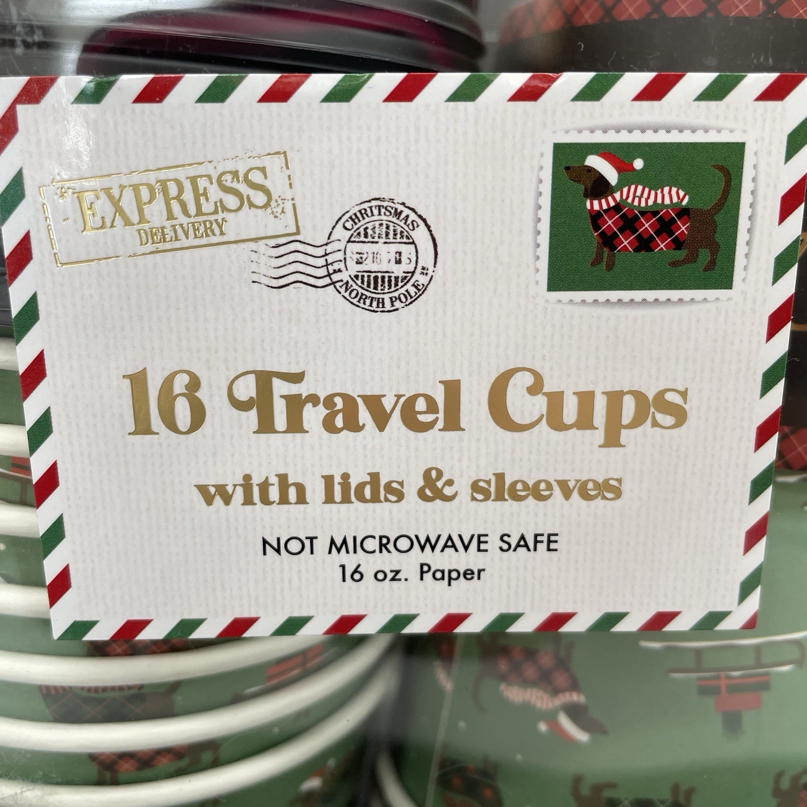 16 Dachshund Christmas Holiday Travel Paper To Go Travel Cups w/ Lids 16oz NEW