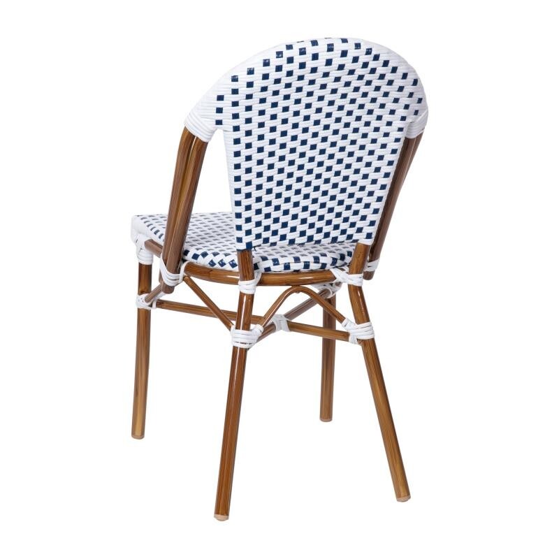2 PACK Bistro Style White & Navy Armless Dining Chair With Bamboo Aluminum Frame