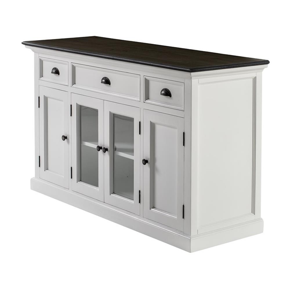 Beaumont Lane Mahogany Wood Buffet with 4 Doors 3 Drawers and Glass in White
