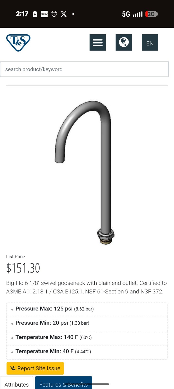 T&S Brass BF-0136-X 17″ Big Flo Swivel Chrome Plated Gooseneck Spout