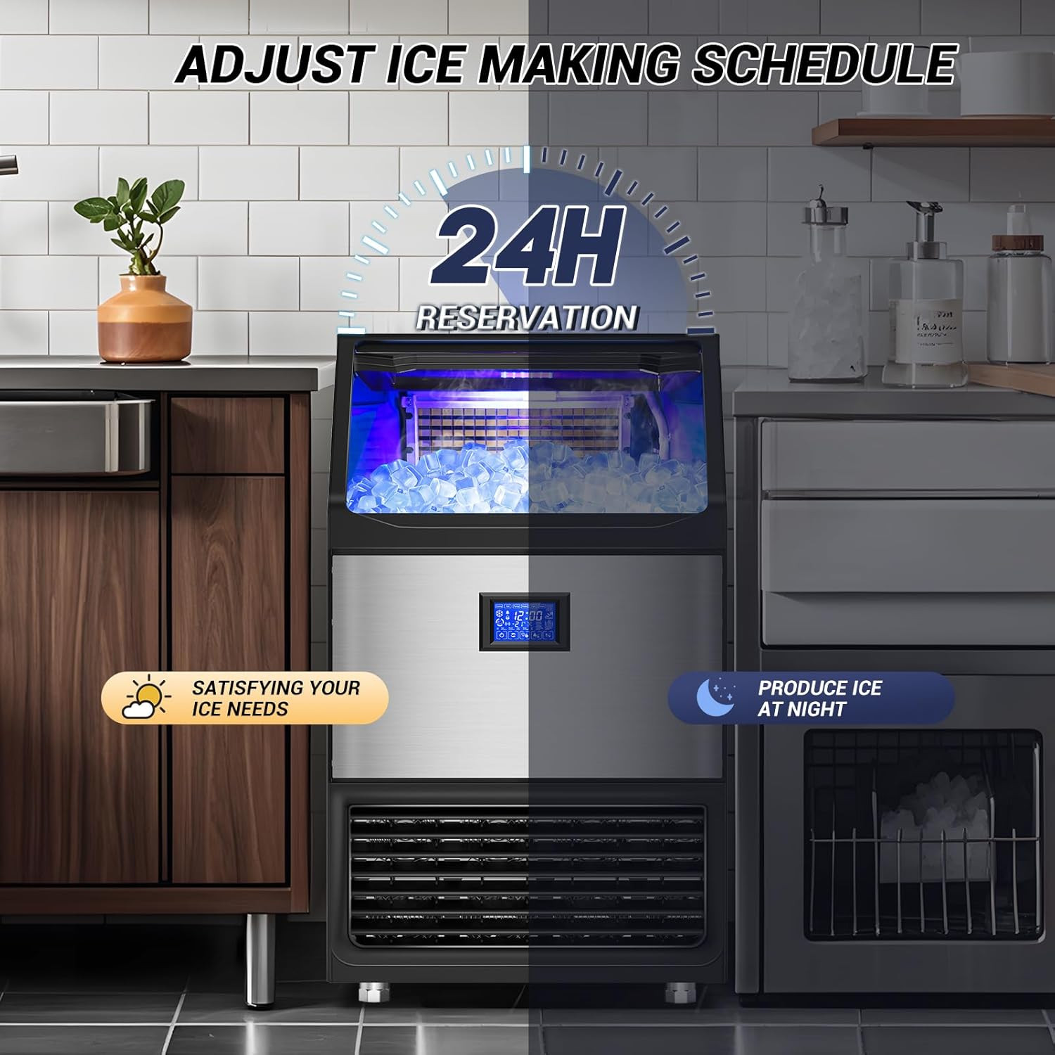 450Lbs/24H under Counter Commercial Ice Machine with 160LBS Large Storage Bin, S