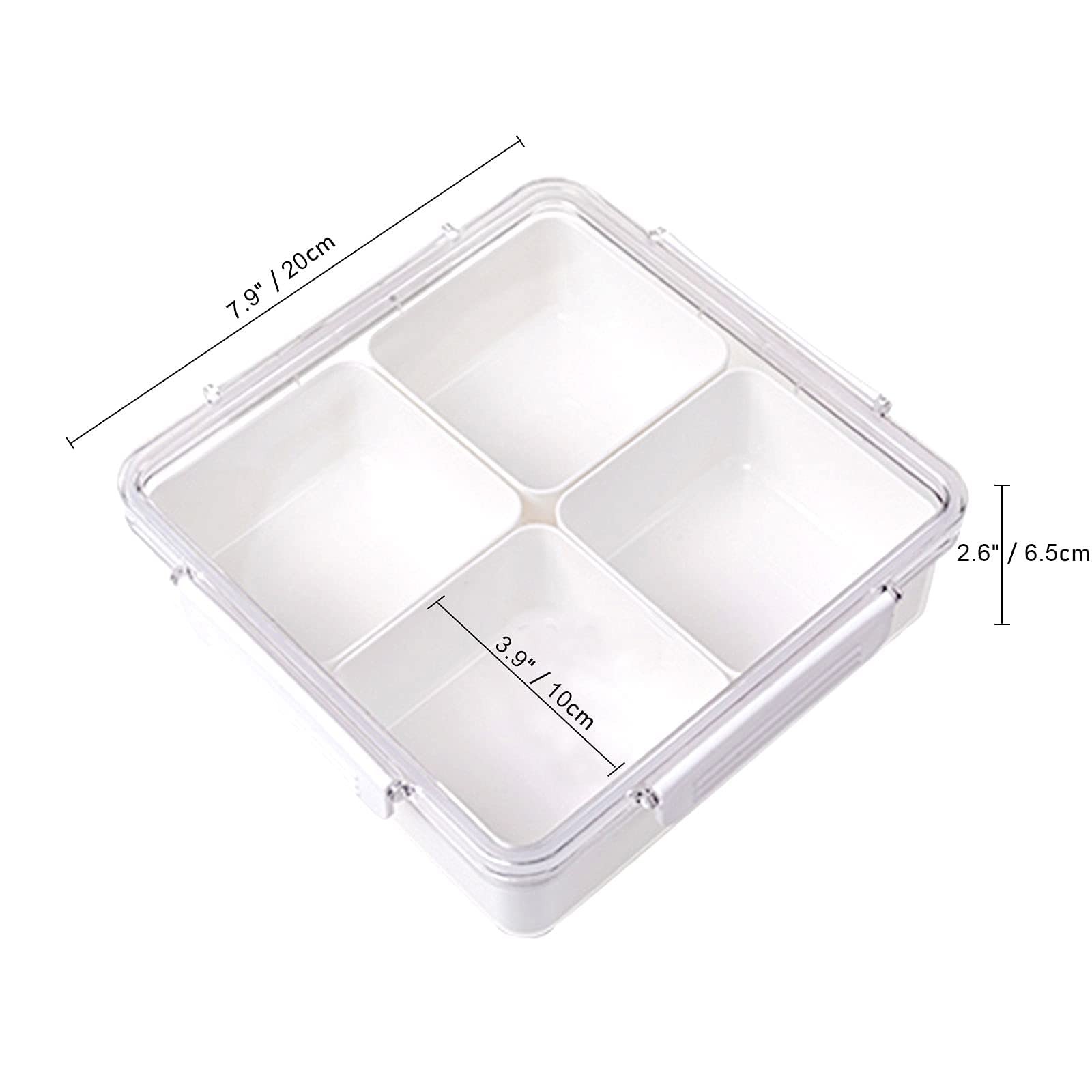 Divided Serving Tray with Lid, Removable Square, White-4 Compartments