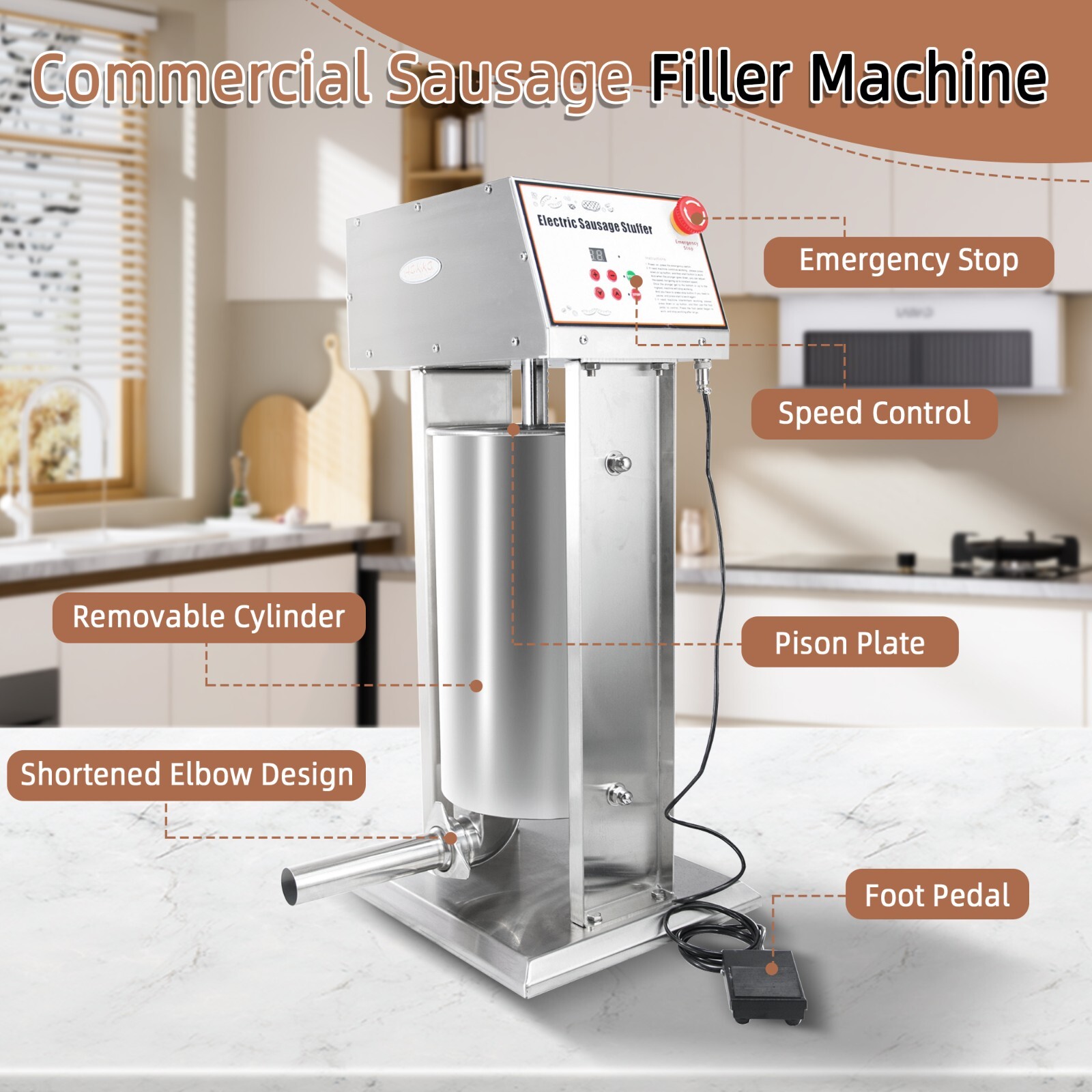 CMI Electric Sausage Stuffer 15L 30LBS Stainless Steel Restaurant Sausage Maker