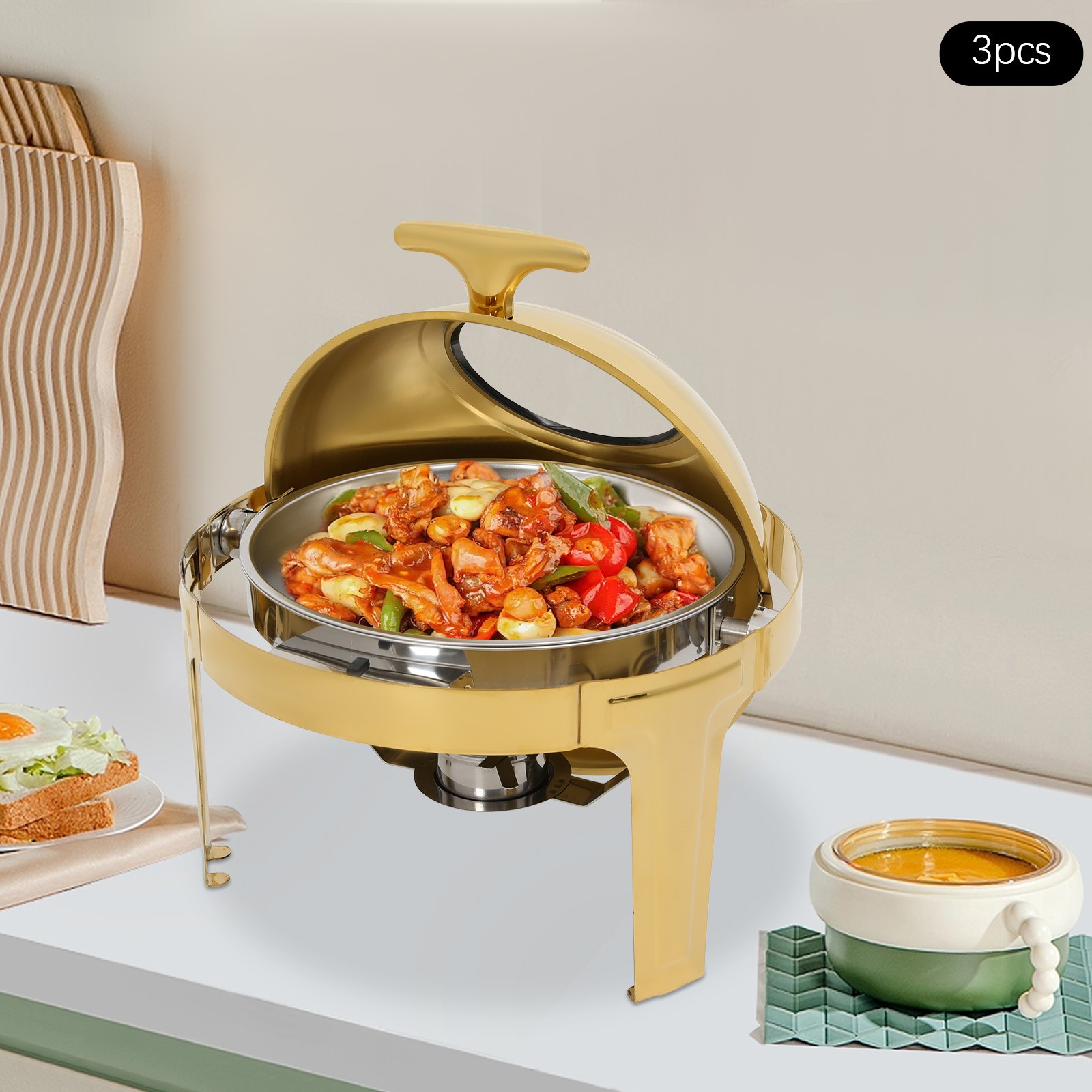 3Pcs Chafing Dish Buffet Set Stainless Steel Buffet Warmer Chafers &Warmers Sets
