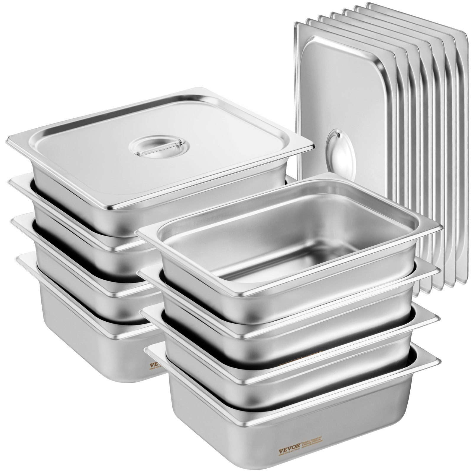VEVOR 8 Pack 1/2 Size Hotel Pans Steam Table Pan Stainless Steel 4″ Deep Lid
