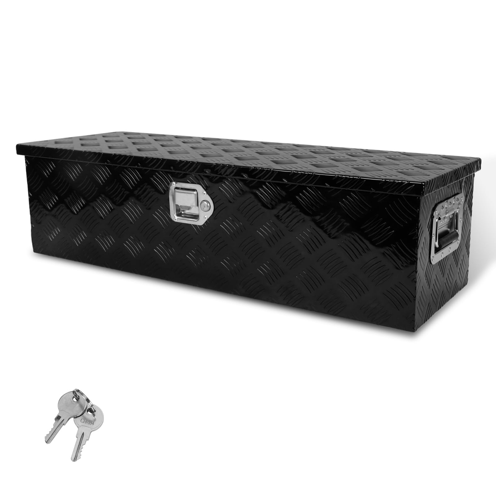 39x13x10 Black Aluminum Truck Bed Tool Box with Lock Keys Heavy Duty RV Trailer
