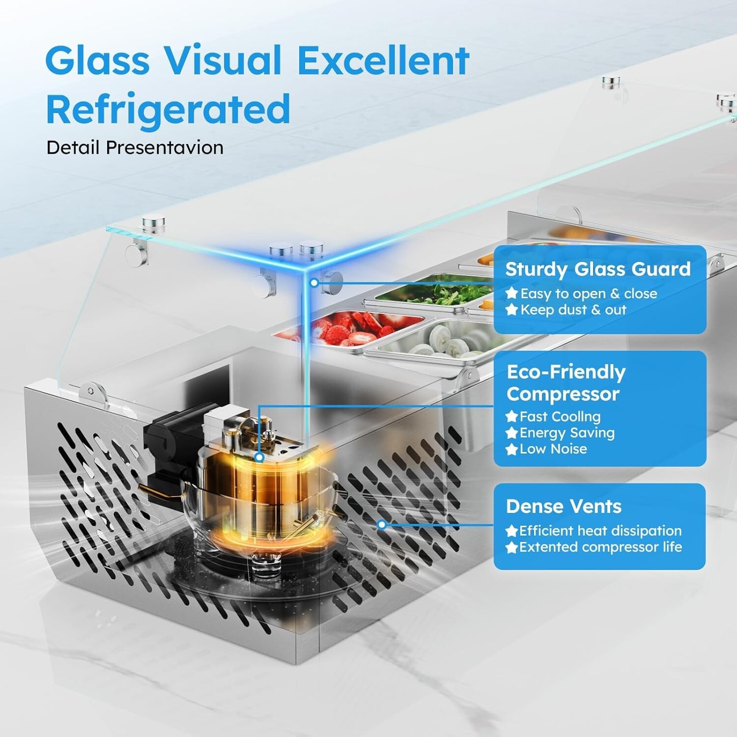 40″ Countertop Condiment Refrigerated Salad Sandwich Prep Station w/Glass Shield