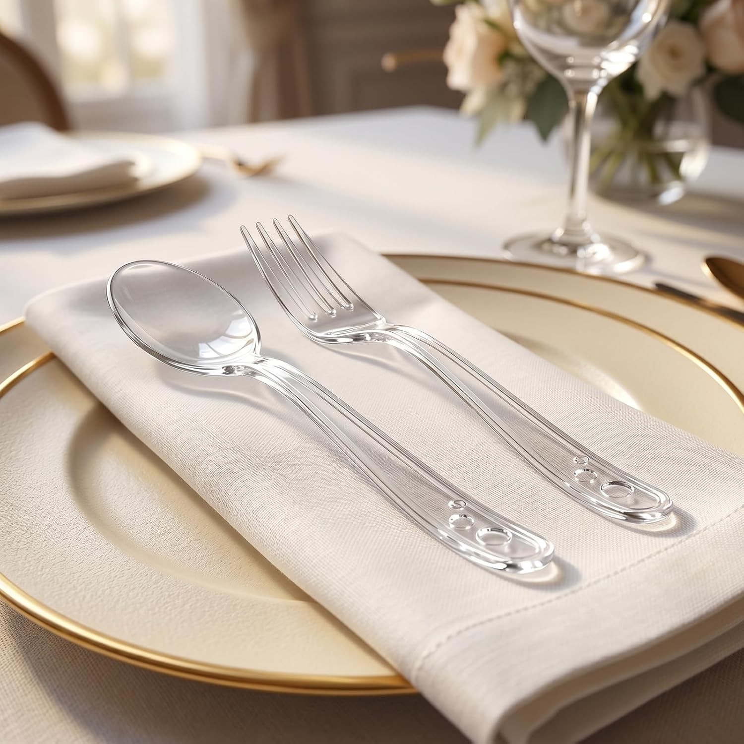 100 Count Plastic Silverware Heavy Duty -50 Forks, 50 Spoons, BPA-Free, Heat Res