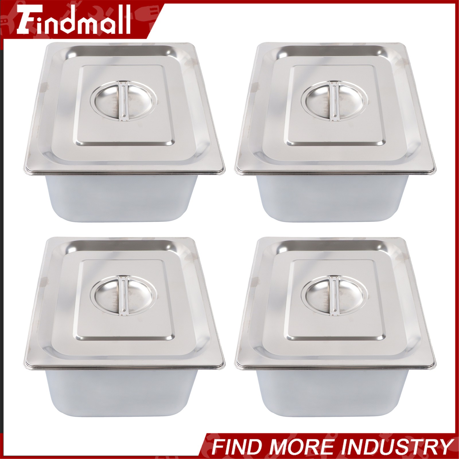 Findmall 4 Pack Set 6″ Deep 1/2 Size Steam Table Pans Hotel Prep Buffet Pan