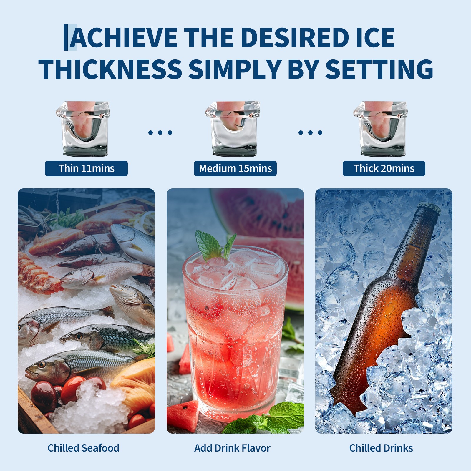 Garvee Commercial Ice Maker,40 Lbs Storage,Freestanding,150 Lbs/24H,3 Ice Sizes
