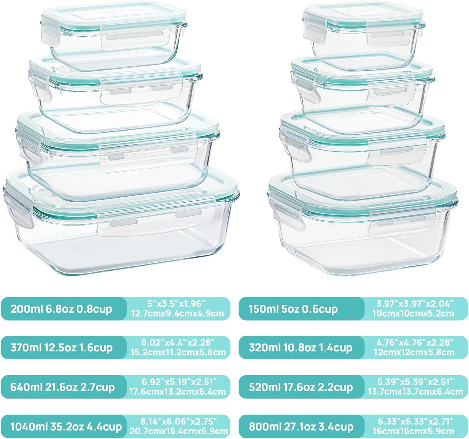 Vtopmart 8 Pack Glass Food Storage Containers Airtight Lids Glass Meal Prep