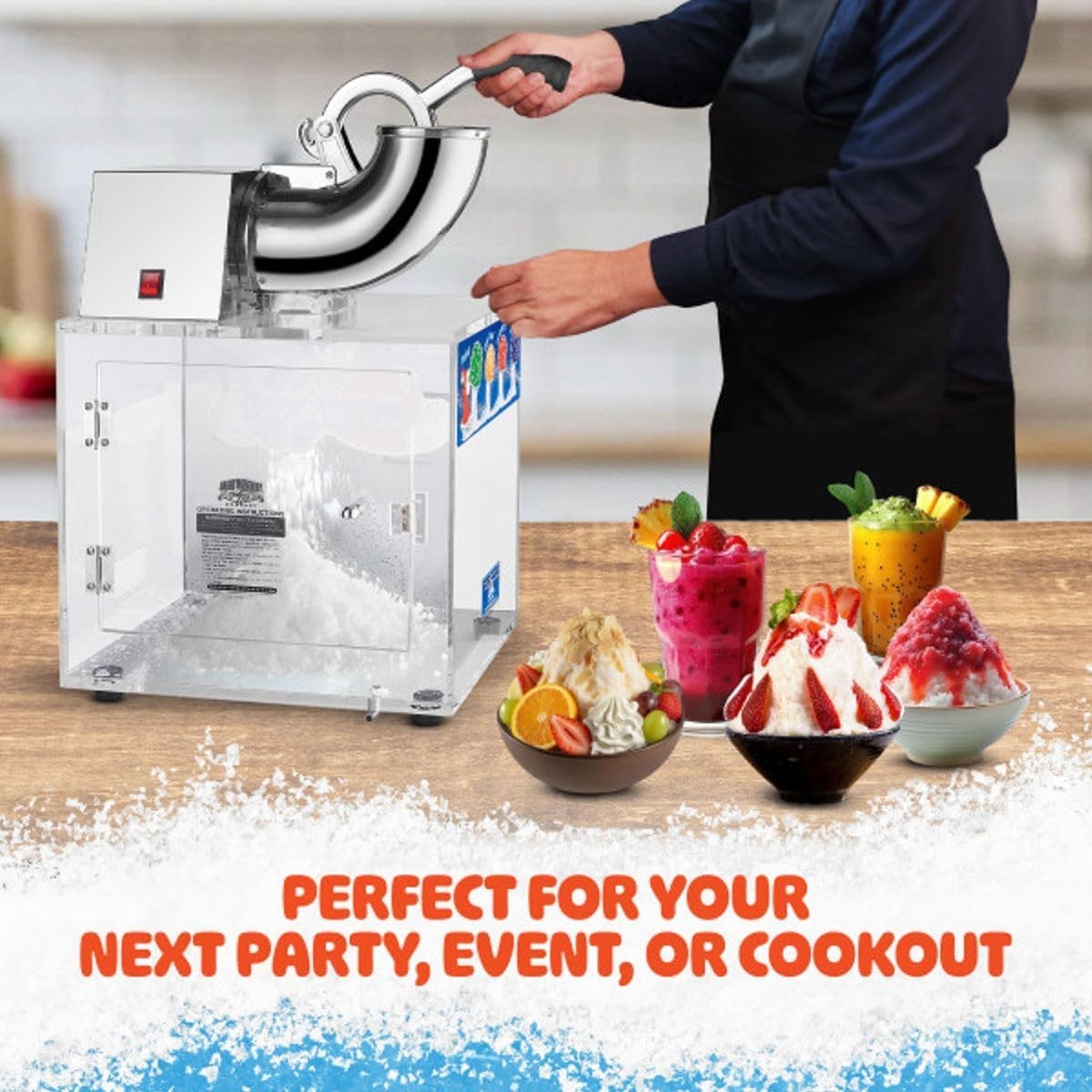 Polar Blast Snow Cone Machine – Acrylic Crushed Ice Maker Grinds Up to 500lbs…