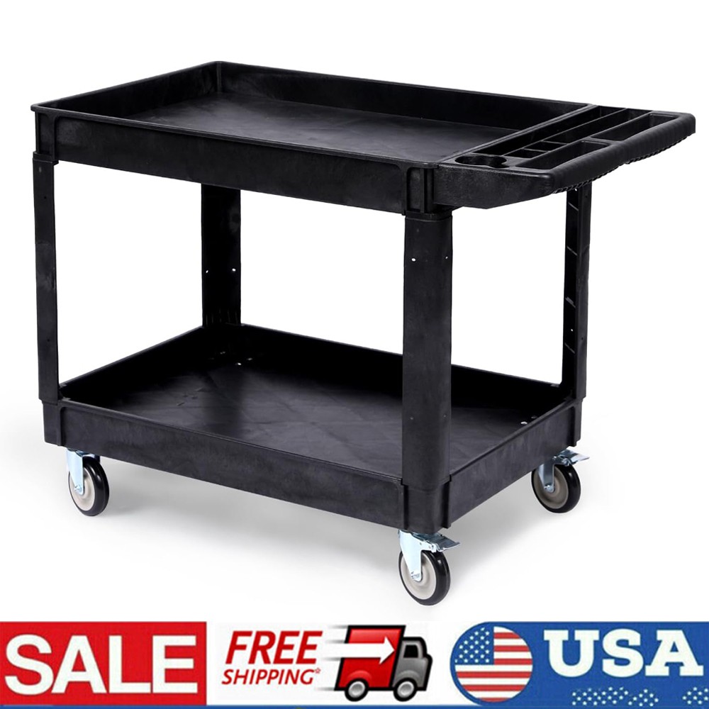 2-Shelf Utility Polypropylene Cart 550 lb Heavy Duty Rolling 18*32″ Cart Black