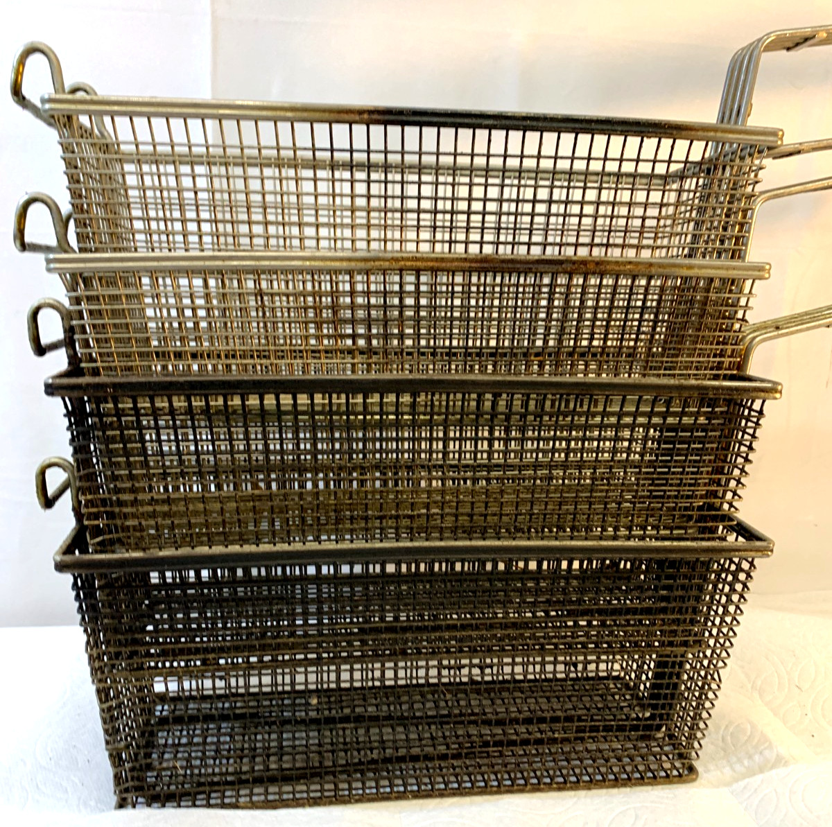 Lot of Four (4) Deep Fryer Basket with Hang Loop & Handle ~Commercial Restaurant