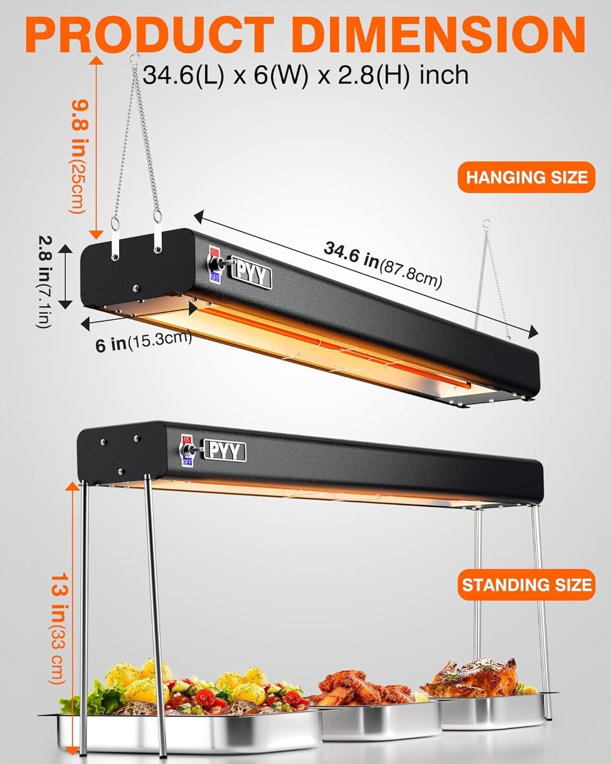 PYY 35 Inch Food Heat Lamp Aluminum Infrared Strip Heater Overhead Food Warme…