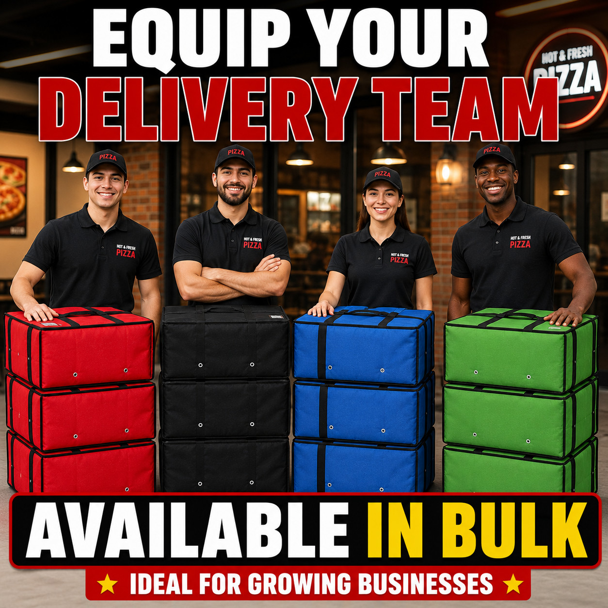 Insulated Pizza Delivery Bag 20x20x12 Hot Food Carrier 1-10 Pack Colors
