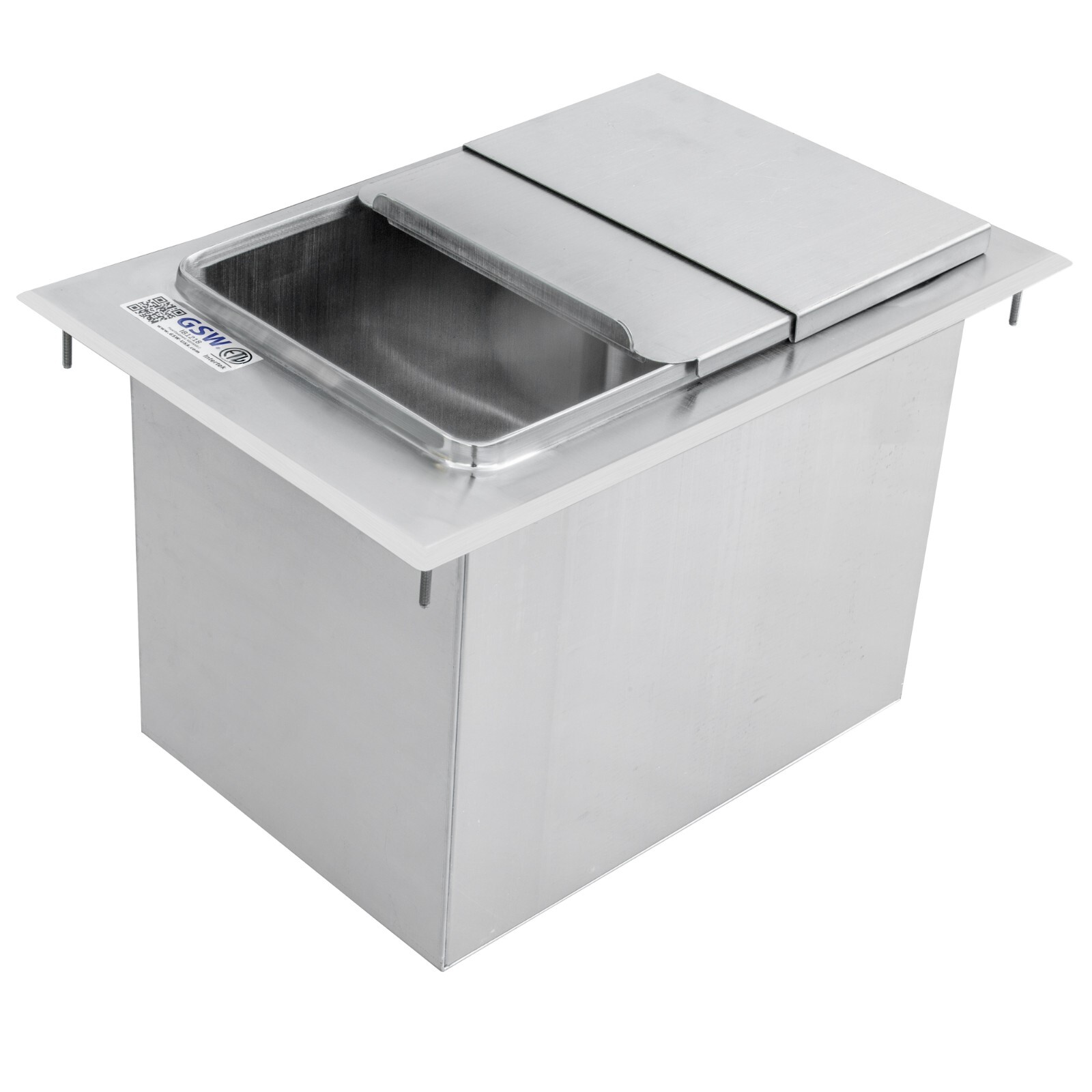 GSW IB1218 Stainless Steel Drop-In Ice Bin 18”D x 12”W x 14”H with Sliding Cover