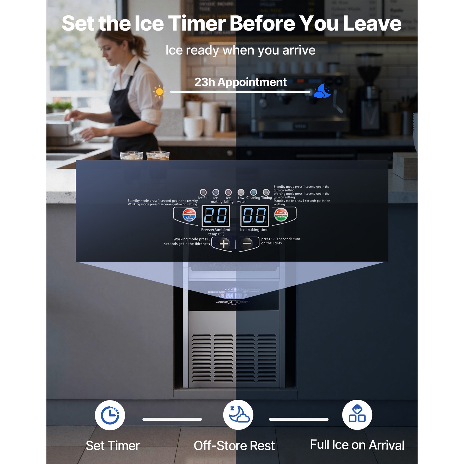 Uimoso 160lbs/24H Commercial Ice Maker Built-in Bar Restaurant Ice Cube Machine