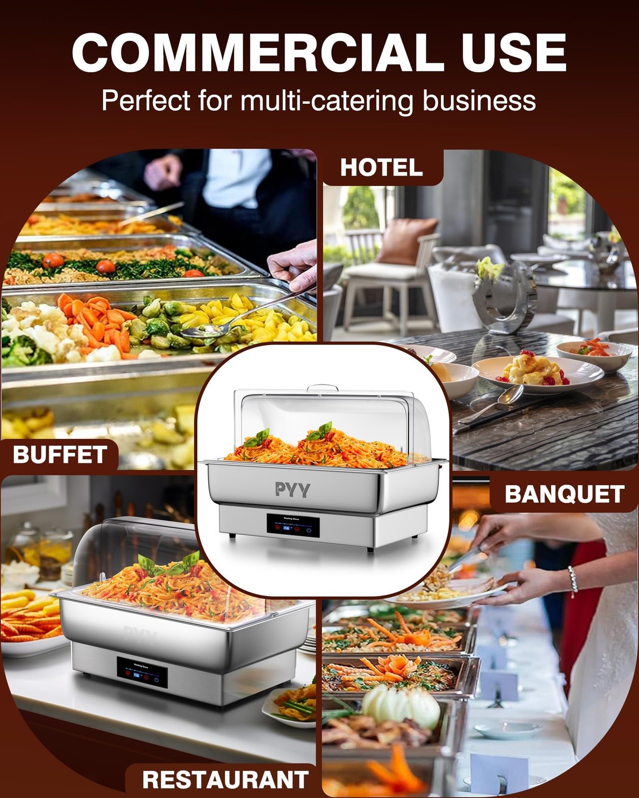 PYY Electric Chafing Dish Full Size Stainless Steel Chafer,Temperature Contro…